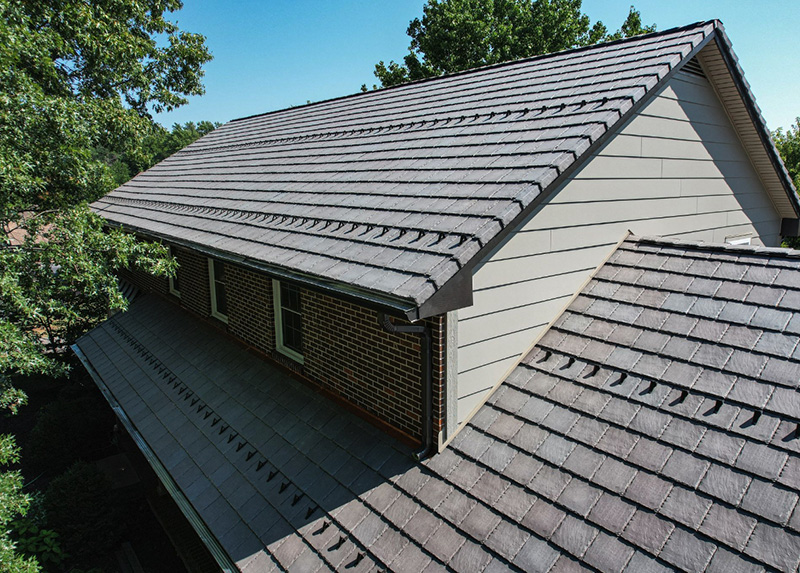 Synthetic slate shingle roof