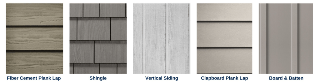 Fiber cement plank lap, shingles styles sample photo,