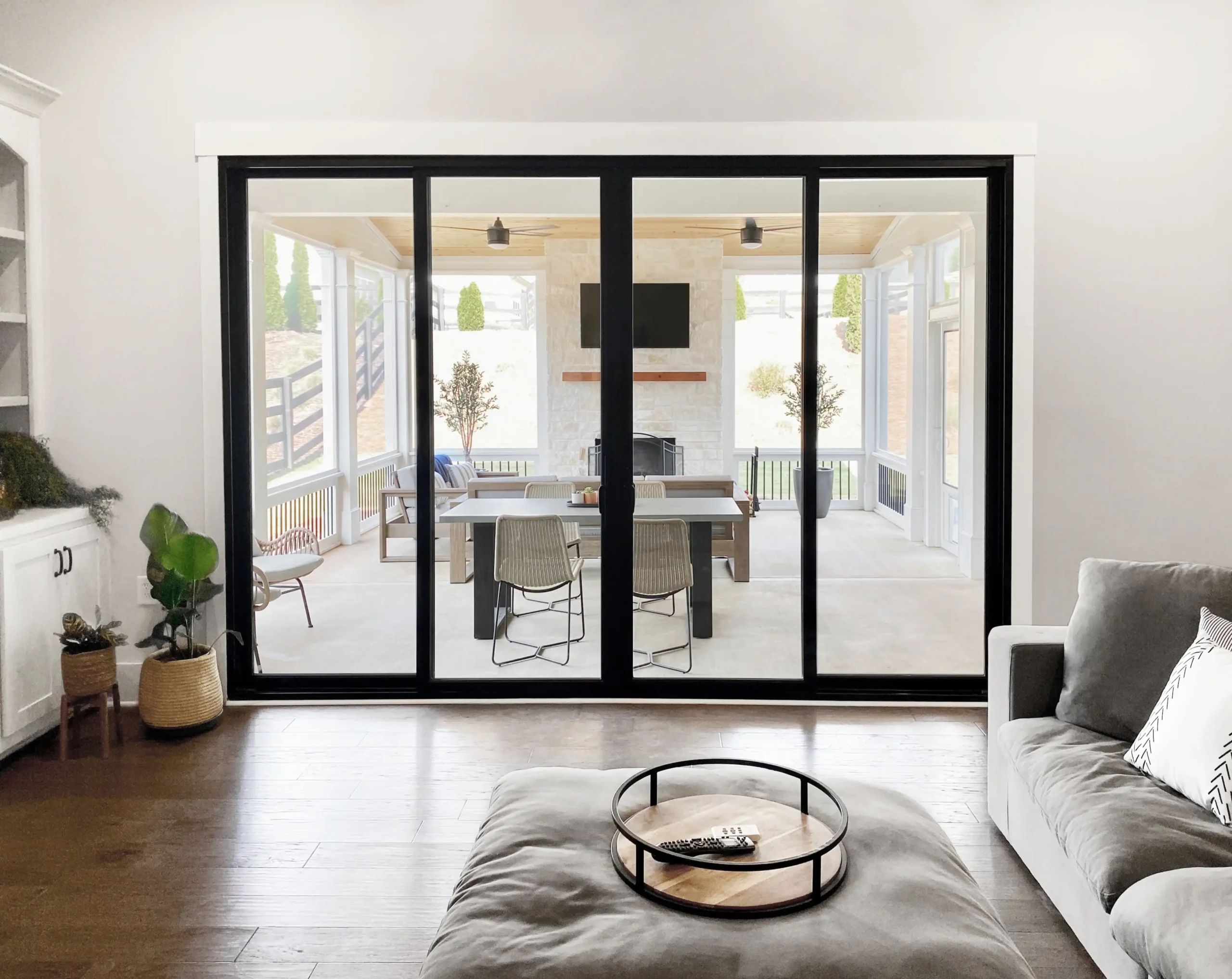 Marvin sliding glass patio doors in black, residential sliding glass doors with black trim 